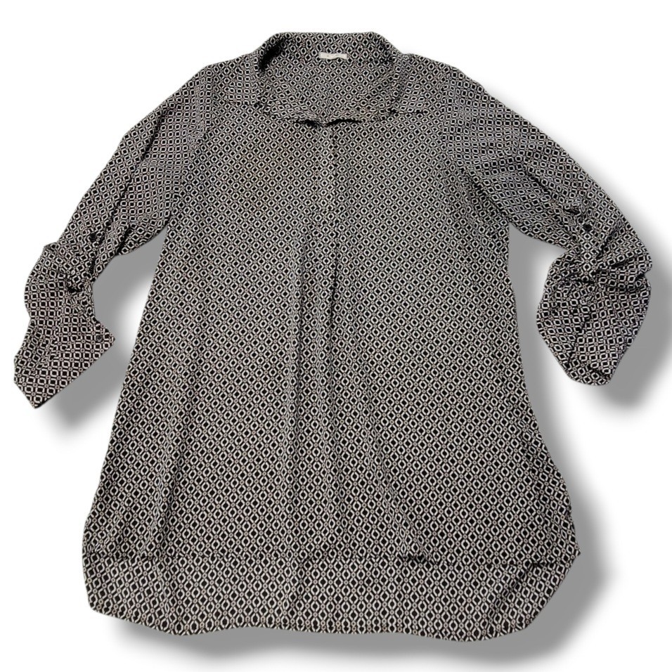 PLEIONE Top Size XL Women\'s Blouse - PLEIONE Long Sleeve Blouse Roll Tab Sleeves