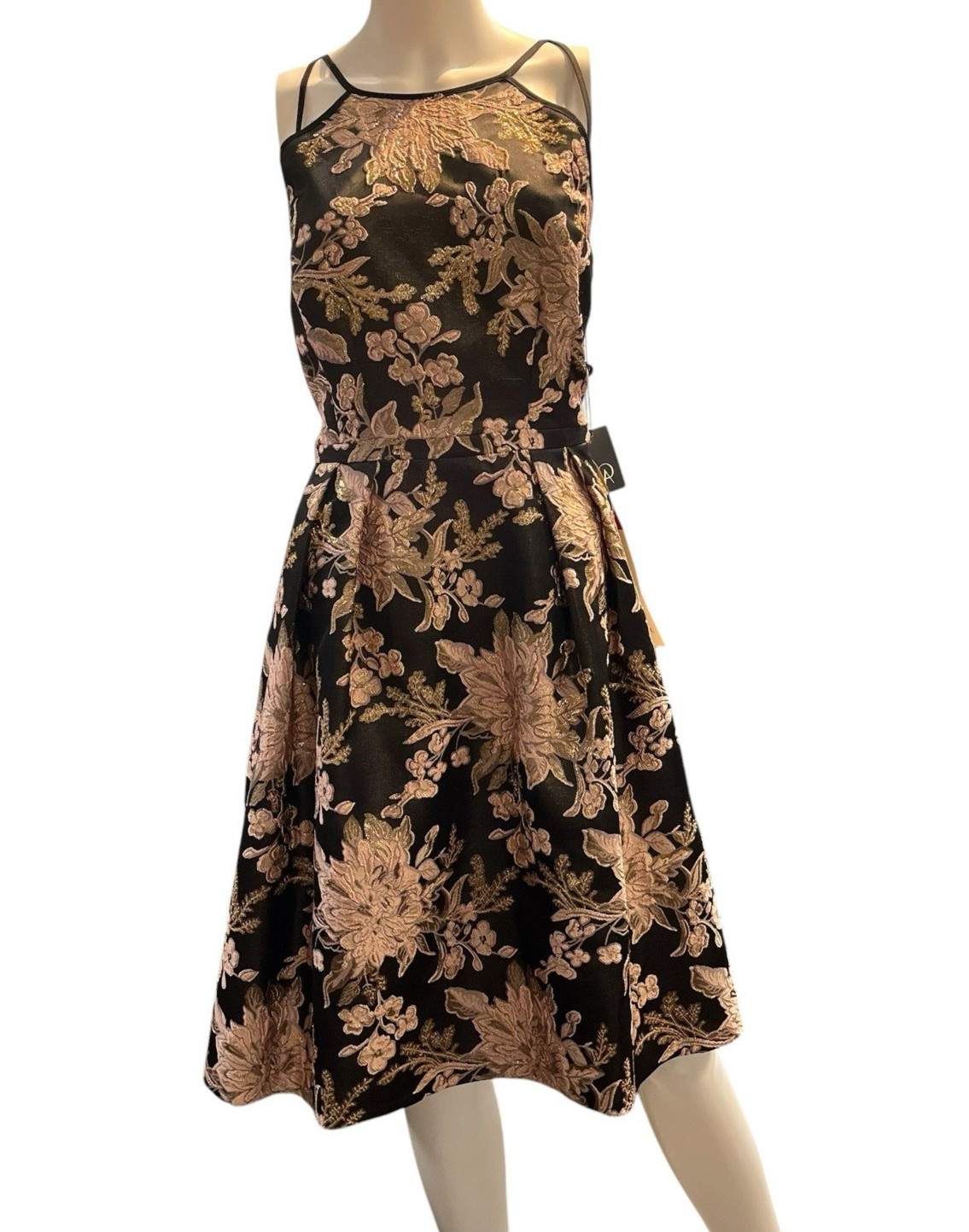 Adrianna Papel Dress Brown Floral Metallic Jacquare A Line 14 Formal Event Gala