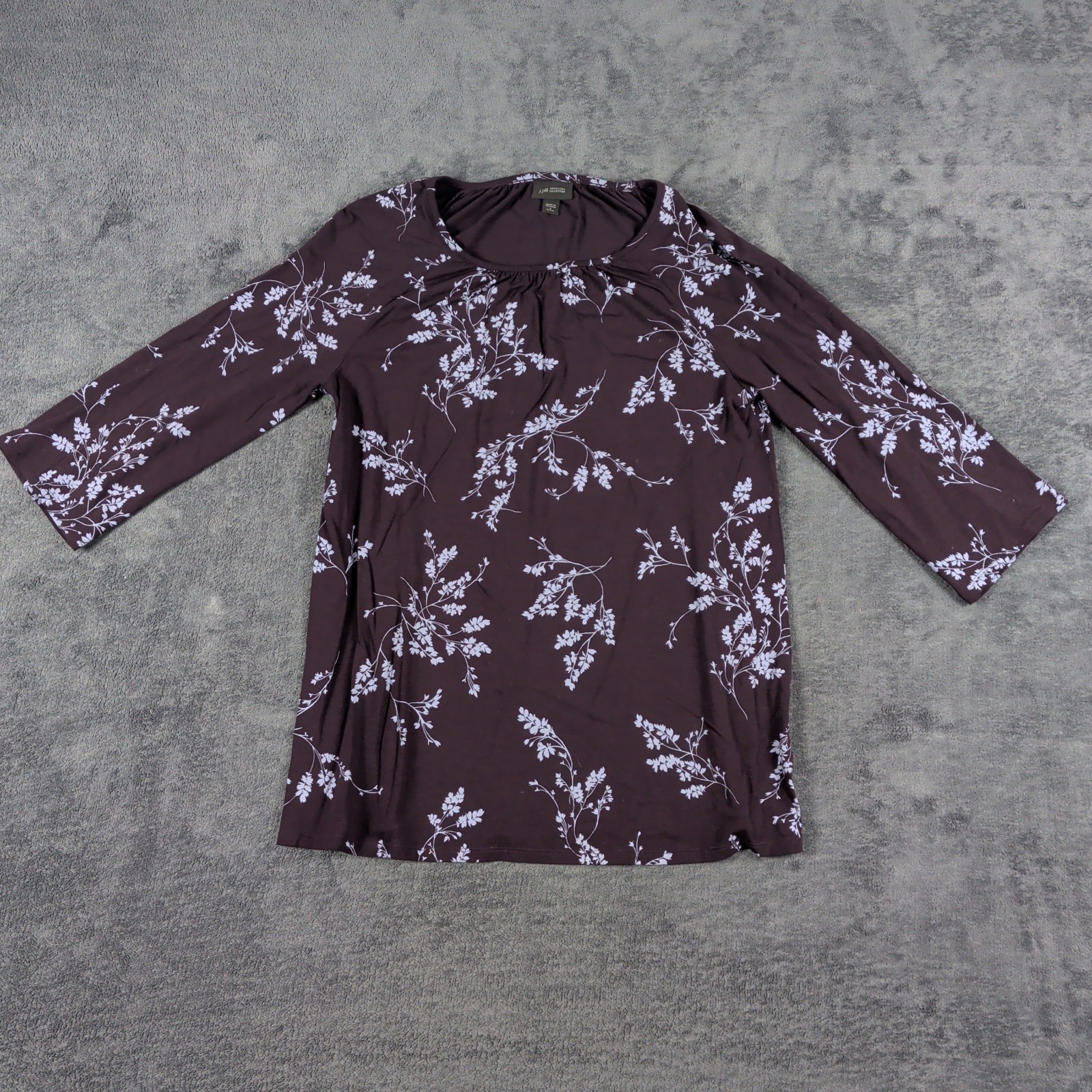 J Jill Blouse Womens Small Purple Floral 3/4 Sleeve Tunic Top Rayon Stretch J Jill Blouse Womens Small Purple Floral 3/4 Sleeve Tunic Top Rayon Stretch