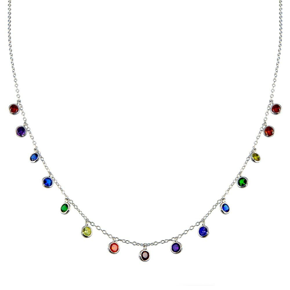 MULTI - COLOR NECKLACE W/ LAB GEMSTONES / 925 STERLING SILVER / 16-18\'\' CHAIN MULTI - COLOR NECKLACE W/ LAB GEMSTONES / 925 STERLING SILVER / 16-18\'\' CHAIN