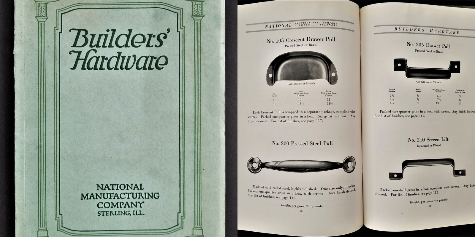 1920s antique BUILDERS HARDWARE CATALOG sterling il 115pgs hinges drawer pulls 
