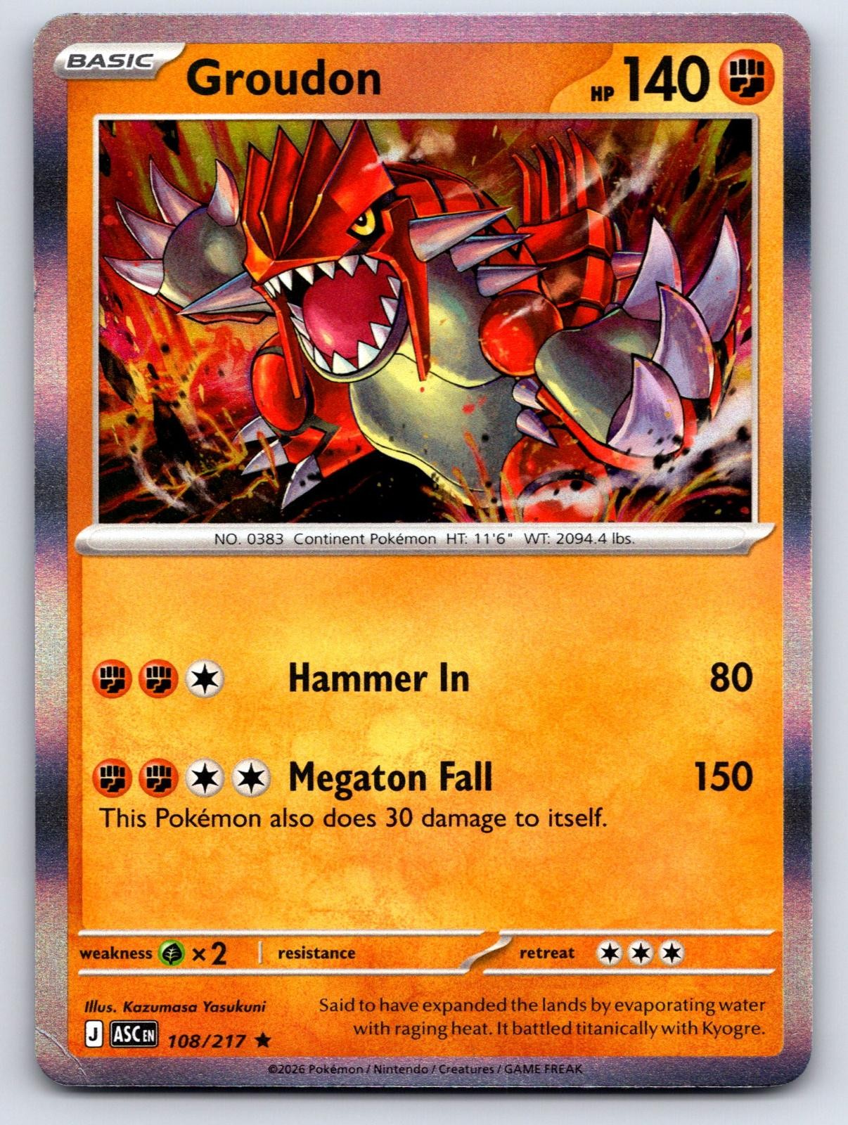 Groudon 108/217 Rare Ascended Heroes Pokemon Holo Near Mint