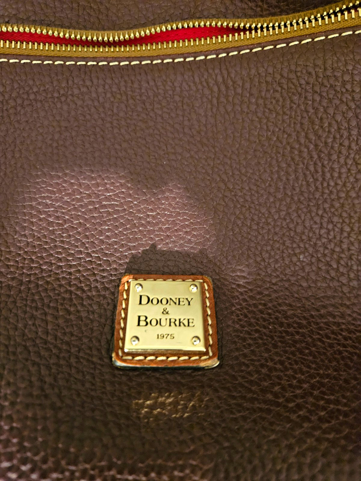 Dooney & Bourke Pebbled Brown Satchel Top Handle Zip Red Lining Pockets Dooney & Bourke Pebbled Brown Satchel Top Handle Zip Red Lining Pockets