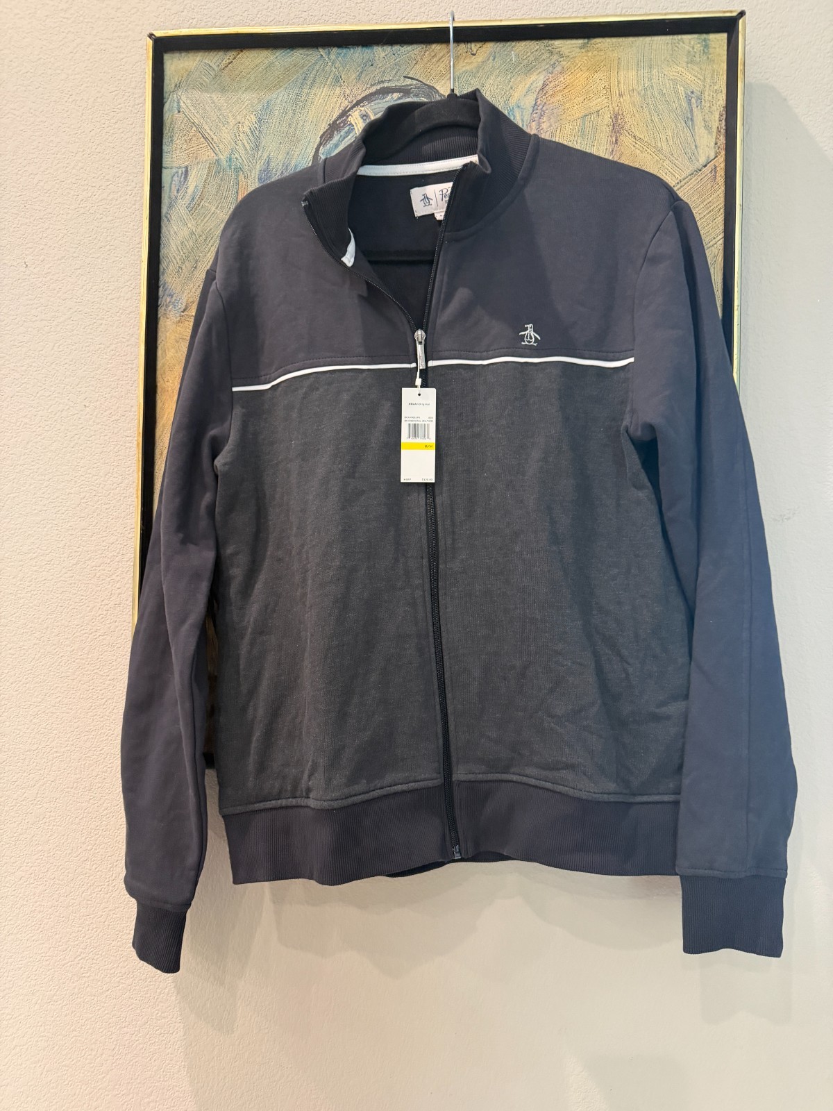 NWT Original Penguin Full Zip Track Jacket Mens M Charcoal Colorblock