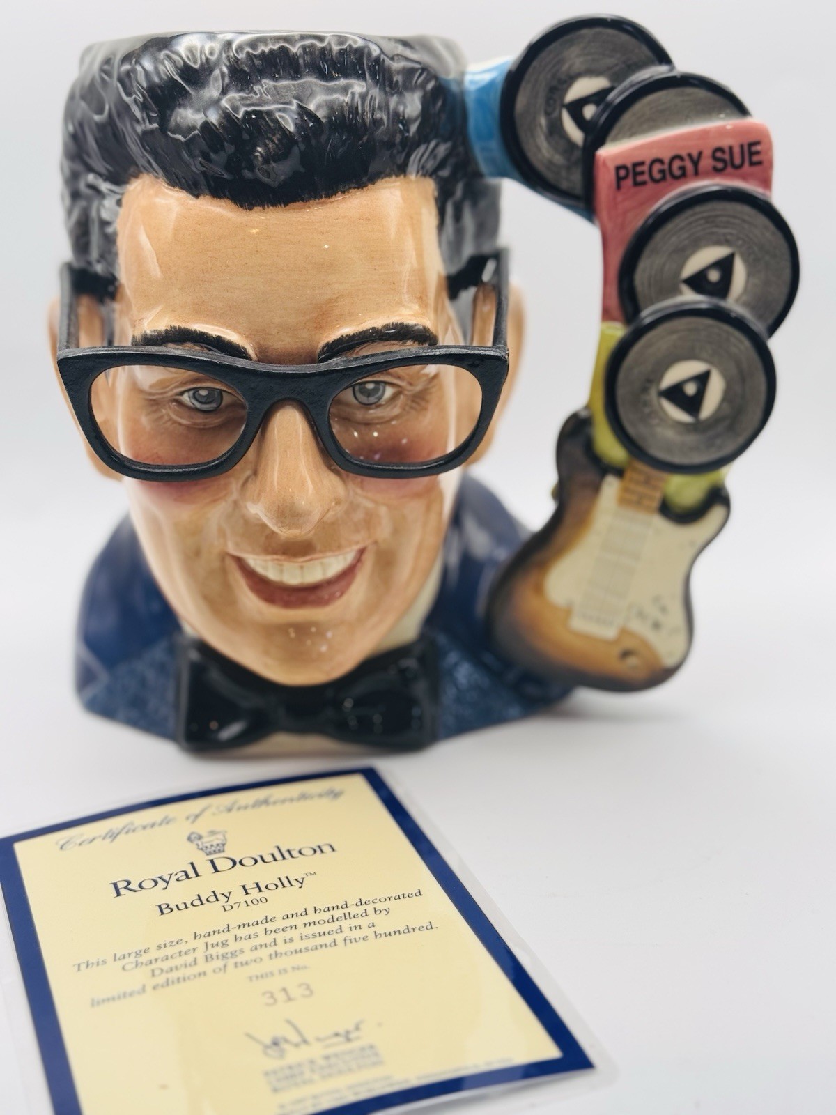 Royal Doulton Buddy Holly D7100 Character Jug Limited Ed 313/2500 w/ COA Mint