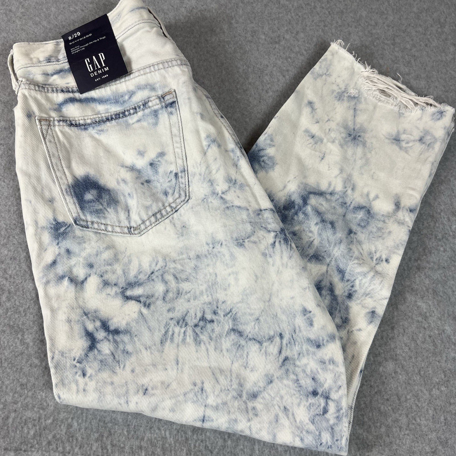 GAP Denim Boyfriend Mid Rise Cutoff Bleach Blue White Jeans Size 8/29 Buttonfly GAP Denim Boyfriend Mid Rise Cutoff Bleach Blue White Jeans Size 8/29 Buttonfly