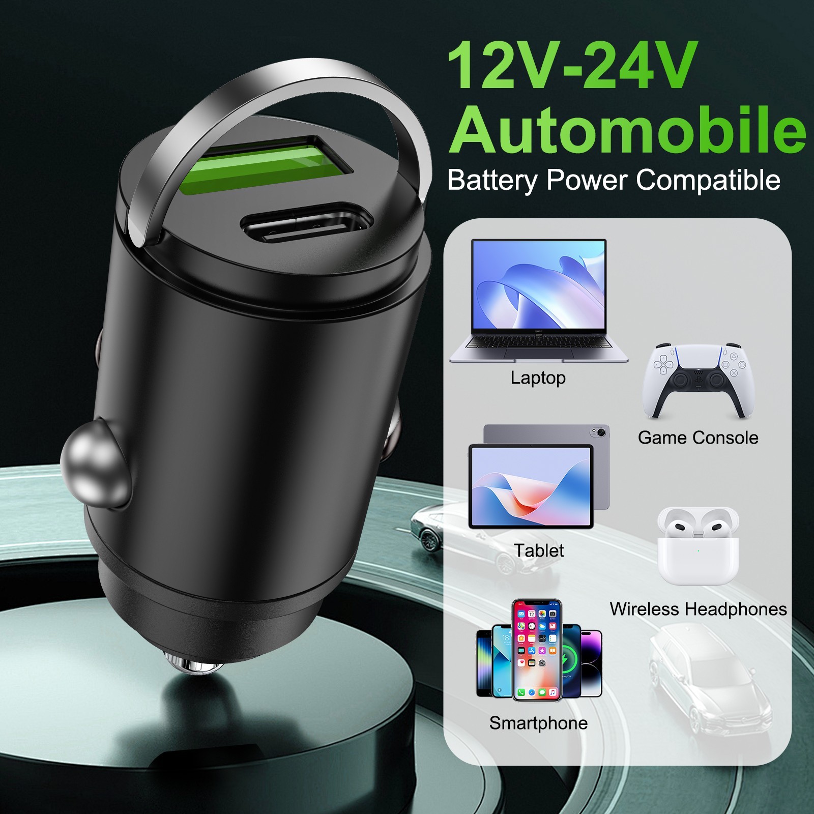 12V/24V For Car Charger Adapter With USB-C & PD Port 100W Fast Car Charger