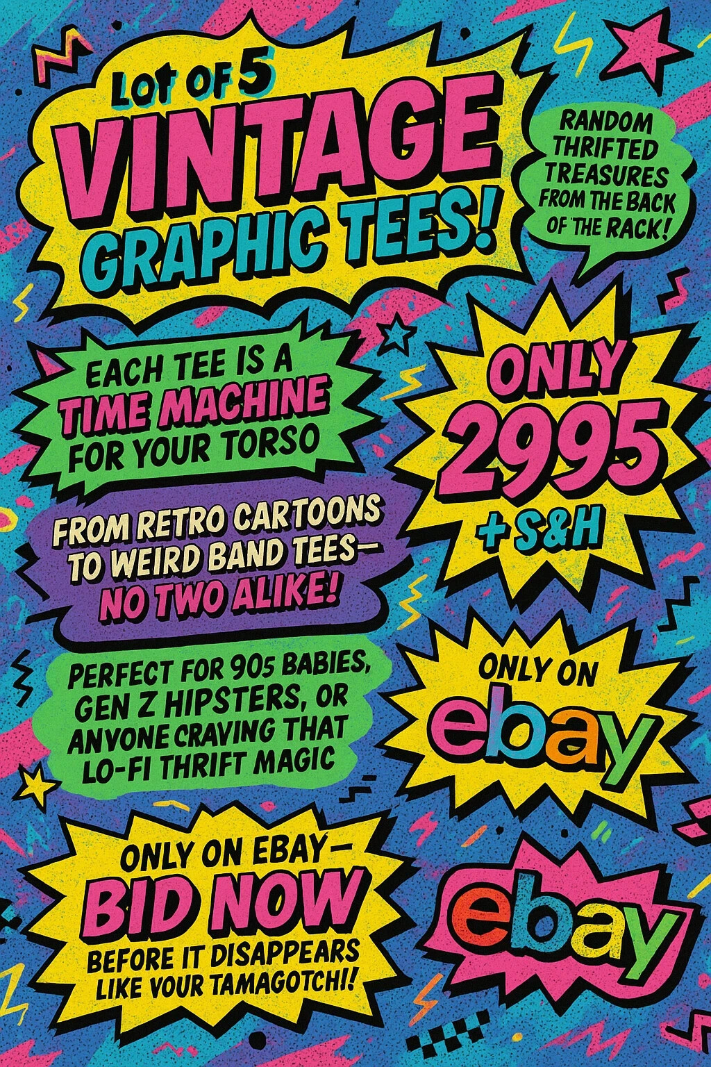 Lot of 5 Vintage Graphic T-Shirts 90s Y2K Mystery Bundle Unisex Mixed Sizes