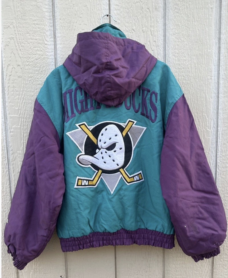 VTG 90s NHL MIGHTY DUCKS NUTMEG PUFFER JACKET PULLOVER SIZE LARGE