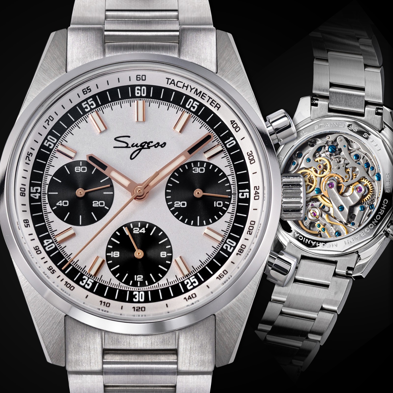 1pc Sugess S465.SR.S SWAN NECK Sapphire Chrono Mechanical Watch SEAGULL 1963