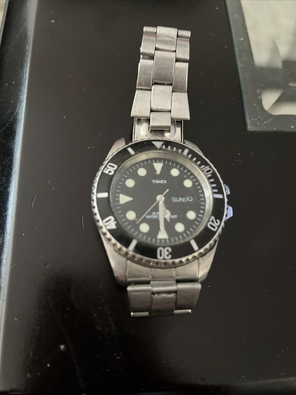 Vintage Timex Divers Watch Day Date 40mm Stainless Steel Black Diving VTG Works Vintage Timex Divers Watch Day Date 40mm Stainless Steel Black Diving VTG Works