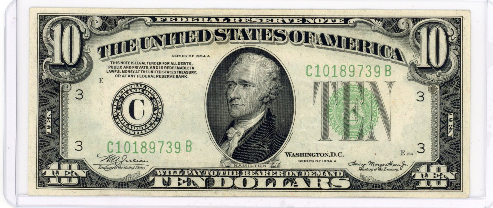 1934 A $10 GREEN SEAL FEDERAL RESERVE NOTE PHILADELPHIA UNCIRCULATED