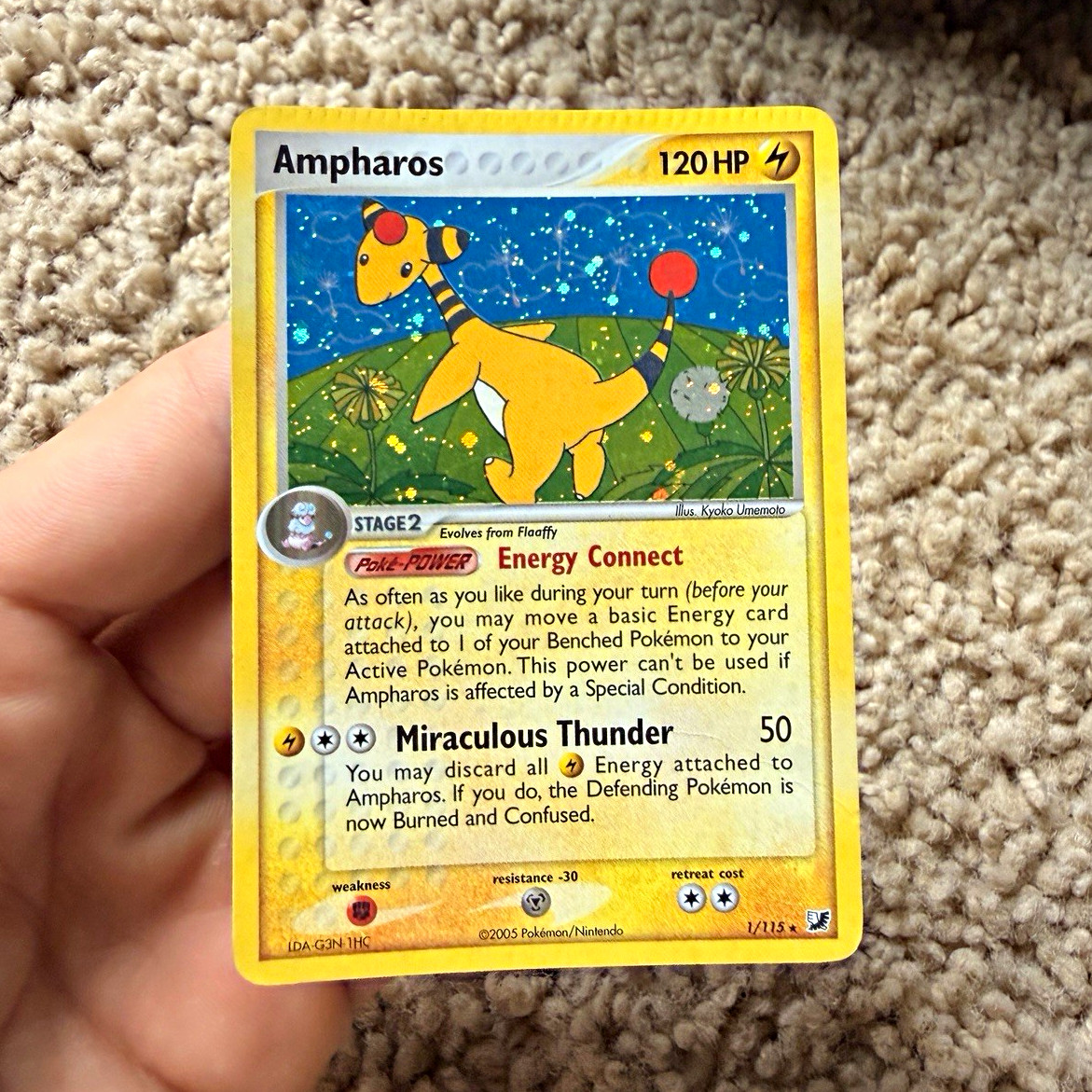Pokemon Ampharos EX Unseen Forces Holo Rare 1/115 ERROR, CRIMP ERROR