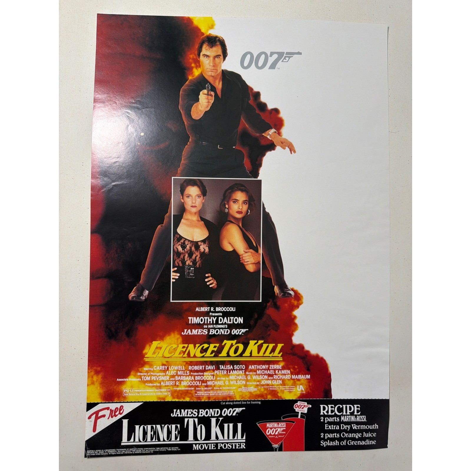 Vintage James Bond 007 Licence To Kill Movie Poster 20.5x14 Multi Excellent