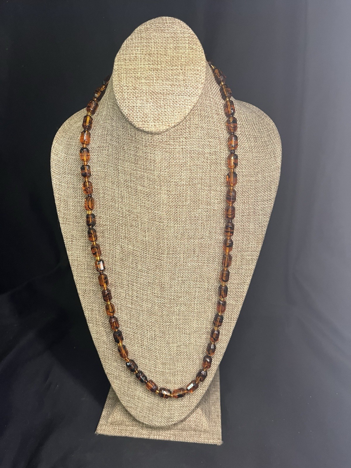 VINTAGE AMBER GLASS BEAD NECKLACE 30.5”
