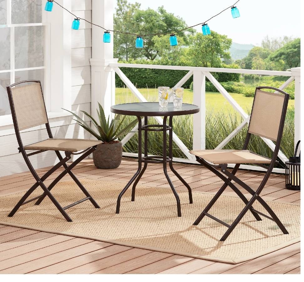 Mainstays Albany Lane 3 Piece Bistro Patio Balcony Set, Tan NEW (34C)