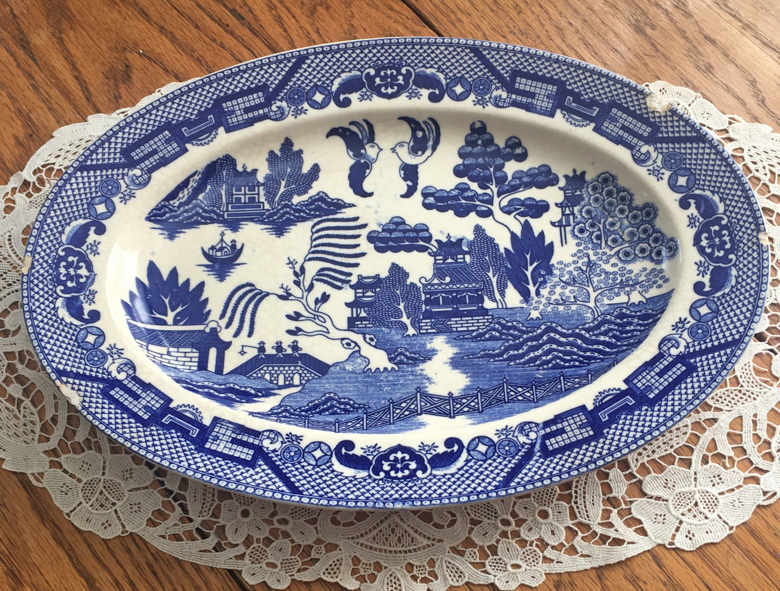Vintage Maruta Blue Willow Platter Phoenix Japan  ~ 9 1/4\