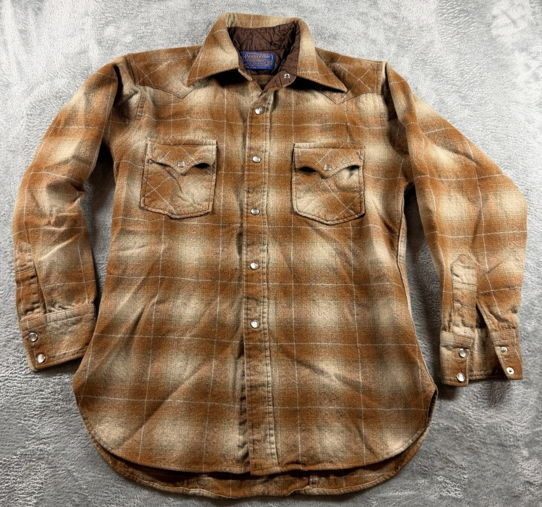 Vtg Pendleton Western Shirt Mens M Small Wool Plaid Pearl Snap USA