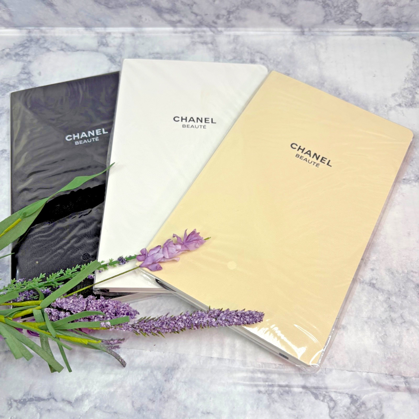 3 Chanel Beauty Notebooks CC Journal Diary Black, White, Tan School Teacher Gift