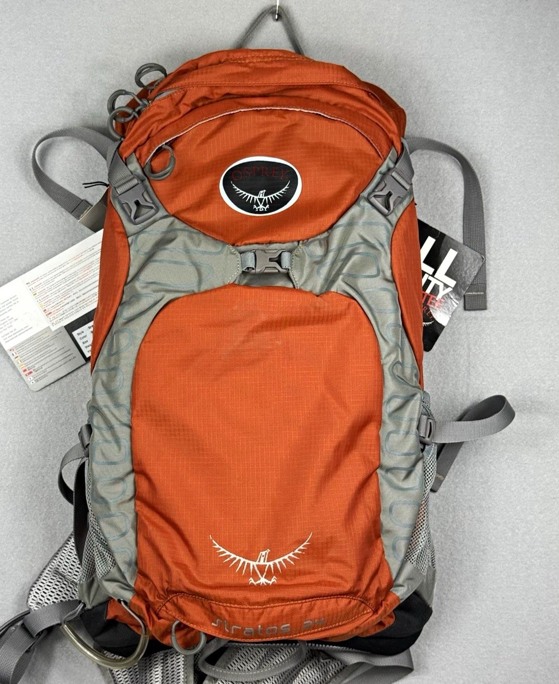Osprey Stratos 24 Men’s Hiking Backpack 26L Orange/Gray Size LG New w/Tags 