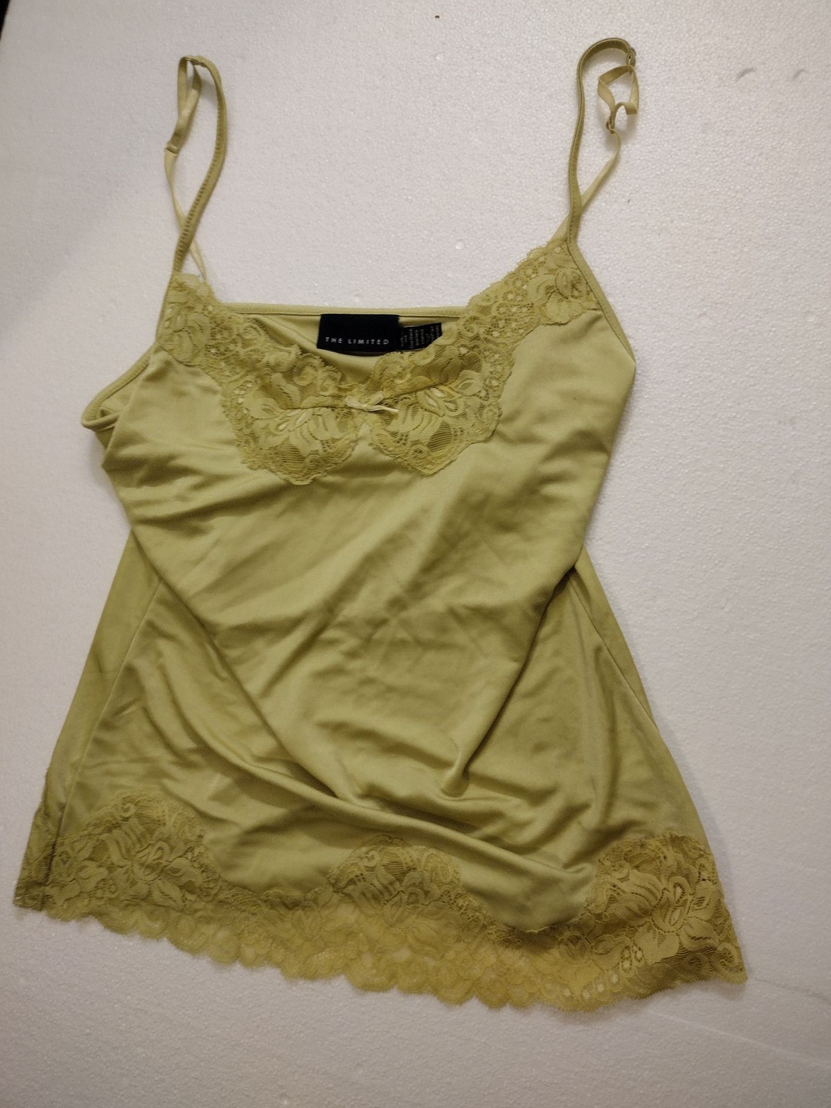 The Limited Camisole Womens M Lace Trim Satin Adjustable Straps Olive Green