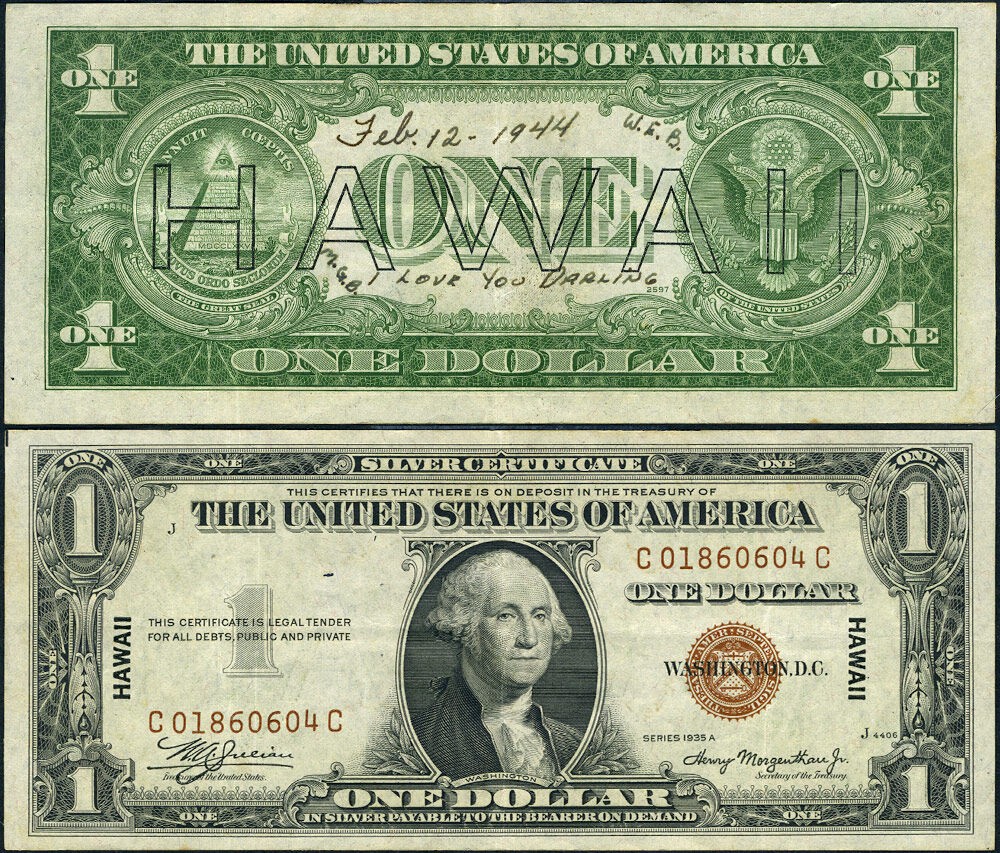 FR. 2300 $1 1935-A Hawaii Note World War 2 Keepsake Short Snorter XF