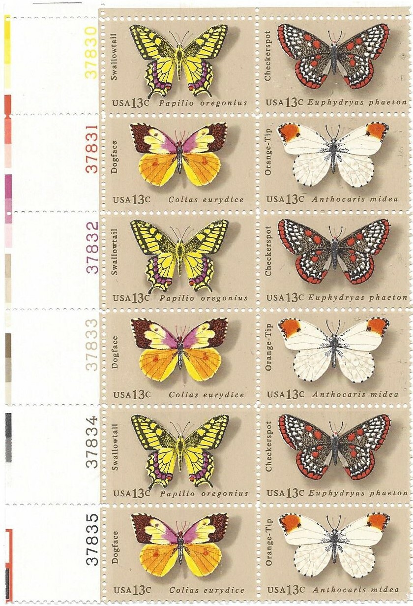 Scott 1712-15  -  13 Cent American Butterflies Plate Block of 12 MNH