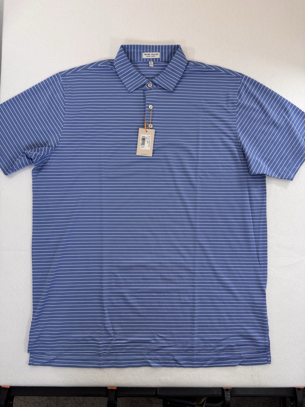 Peter Millar Mens Golf Polo XL Summer Comfort Blue White Striped Stretch NWT Peter Millar Mens Golf Polo XL Summer Comfort Blue White Striped Stretch NWT