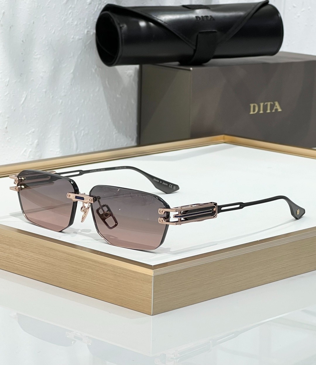 DITA HYPERLUX-3000 Sunglasses Rimless Purple Lens Rose Gold Black Japan New