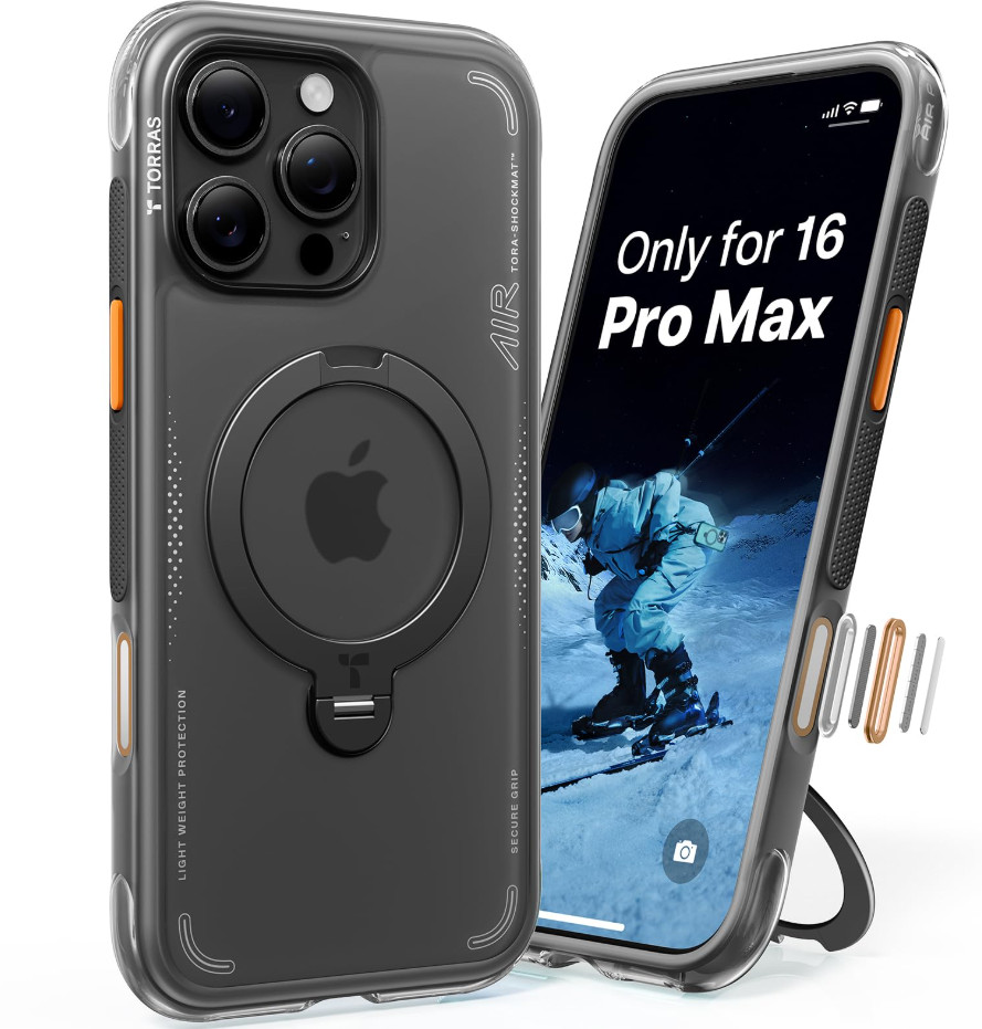 Torras Ostand Q3 Air For iPhone 16 Pro Max Case 360 MagSafe Stand  Shadow Black
