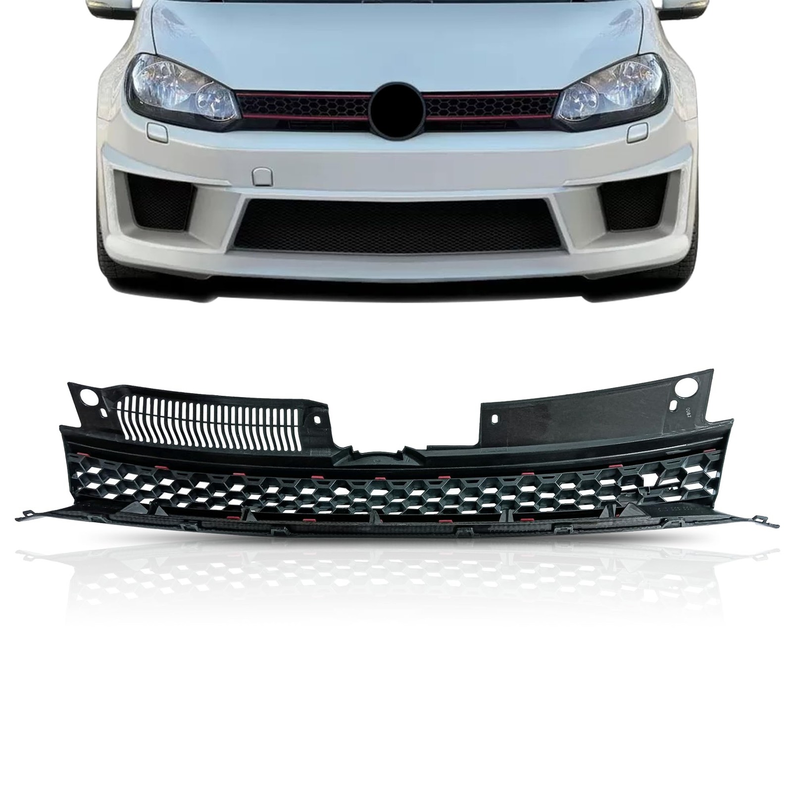 for VW Golf Sportwagen Badgeless Hex Mesh Grille Black Red 2010 2012 2013 2014
