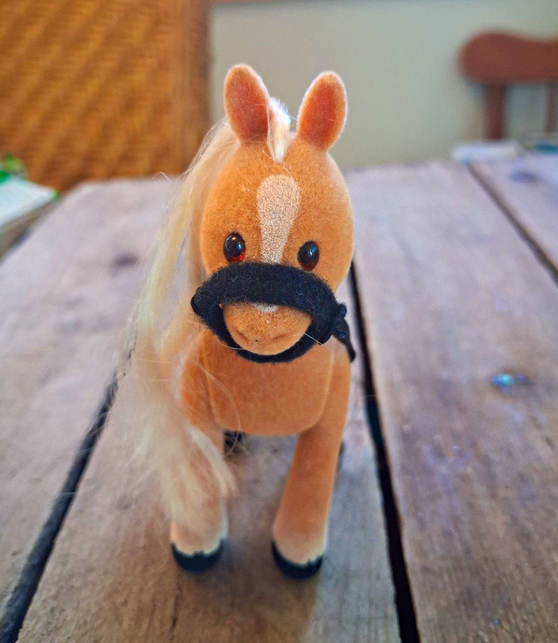 Vintage Sylvanian Families Calico Critters Flocked Pony Horse Willow&Saddle Rare