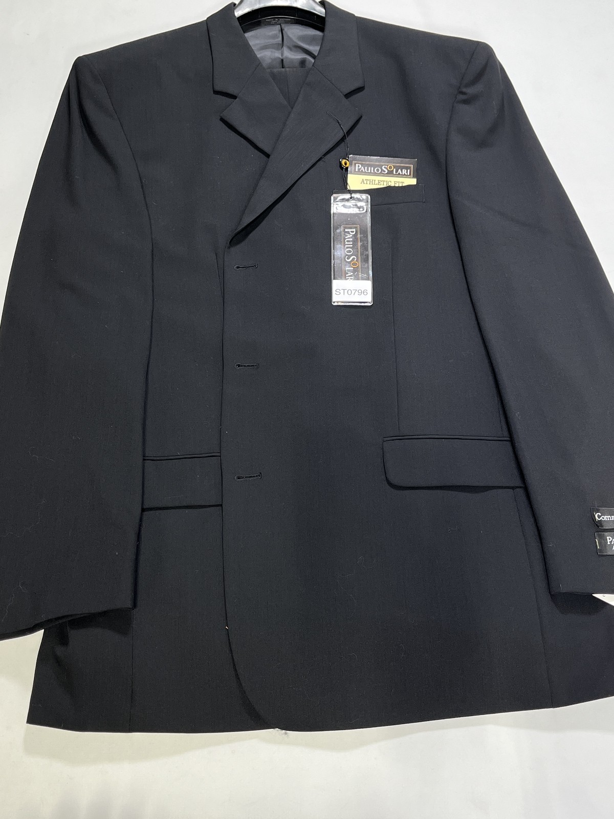 Mens Paulo Solari Black Athletic Fit Wool 2 Piece Suit Size 50XL 42W NEW