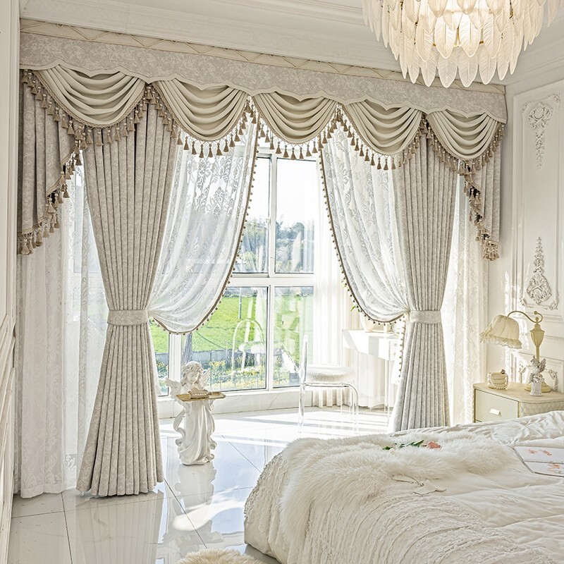 Luxury French Romantic chenille beige cloth curtain tulle valance drape C2163