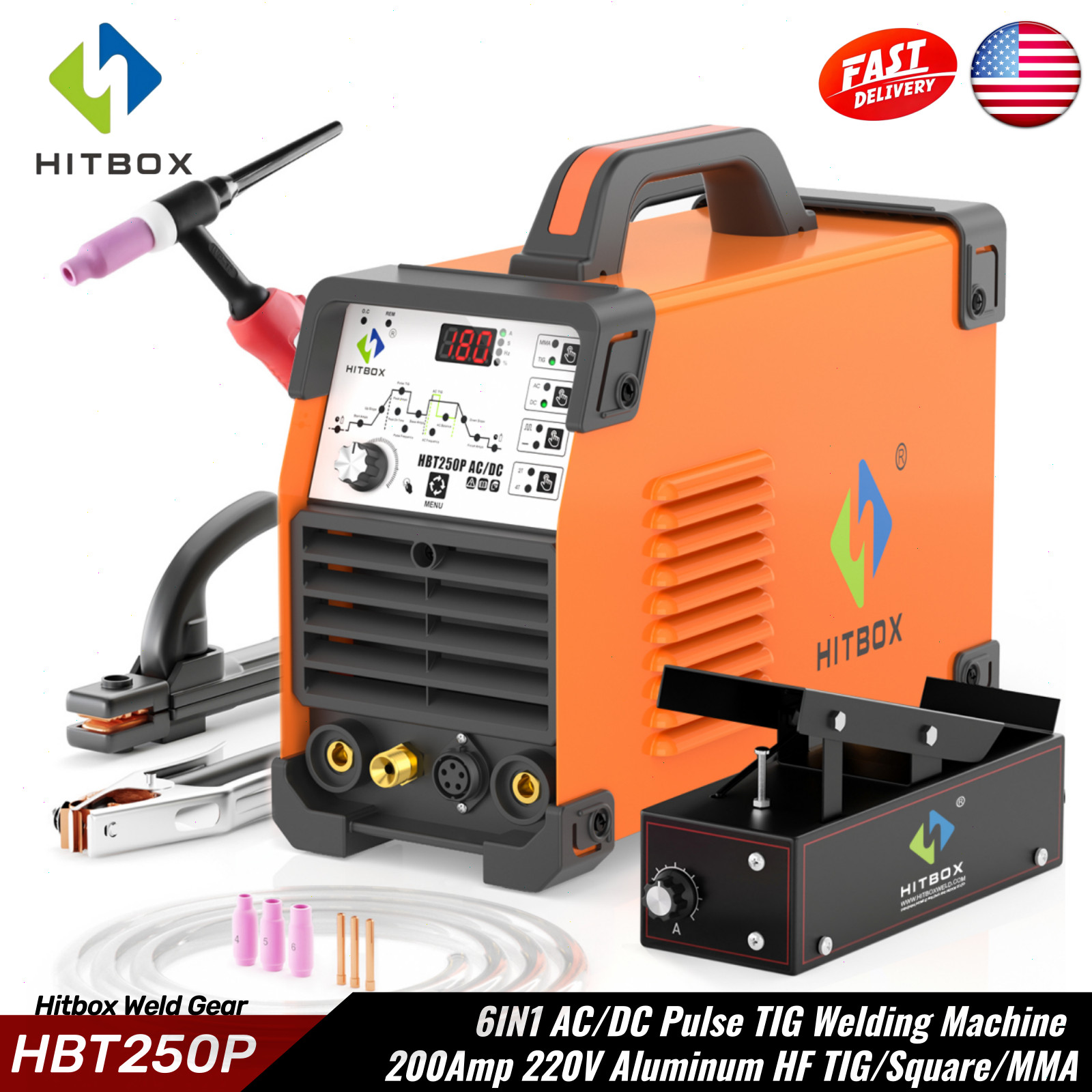 HITBOX 200A 220V Aluminum TIG Welder AC/DC Pulse HF MMA/Stick Tig Welder IGBT US