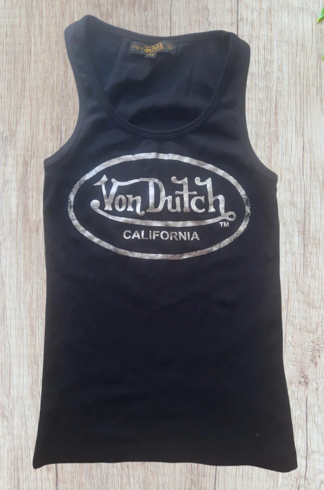 Vintage Y2K Von Dutch California Black Tank Top Shirt Scoop Neck Size XS