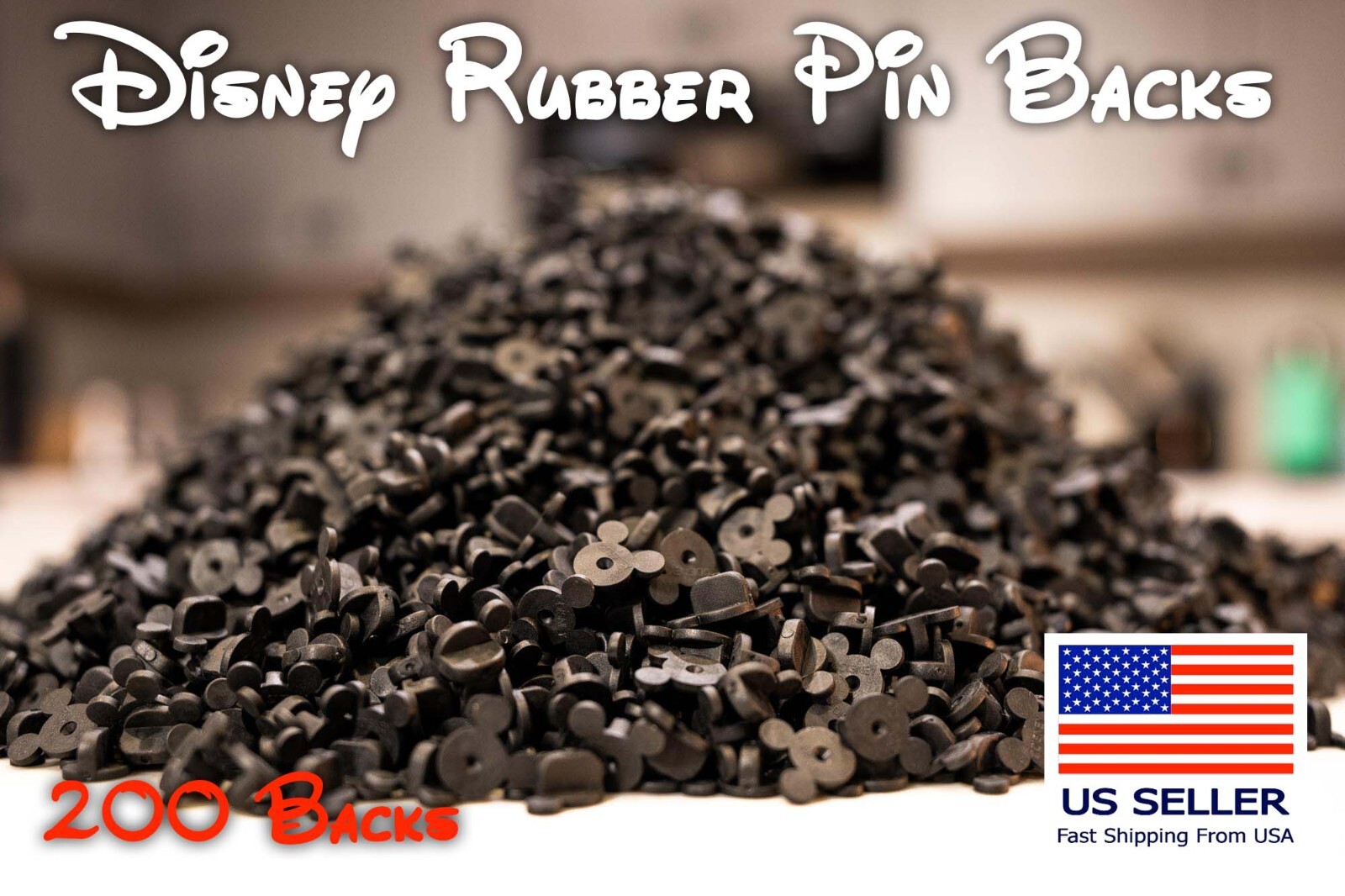 DISNEY'S RUBBER PIN BACKS PACK OF 200 MICKEY MOUSE BACKS PIN BACKS - USA SELLER