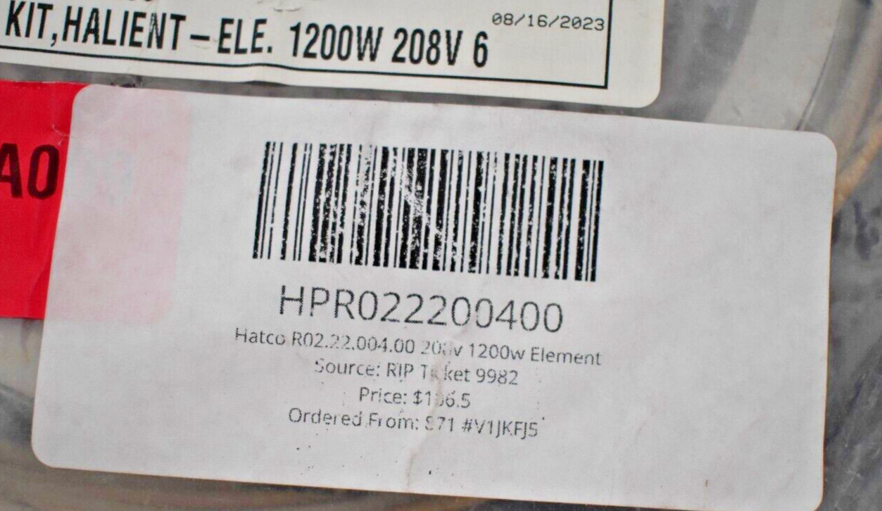 HATCO Heating Element, R02.22.004.00 208V/1200W HATCO Heating Element, R02.22.004.00 208V/1200W