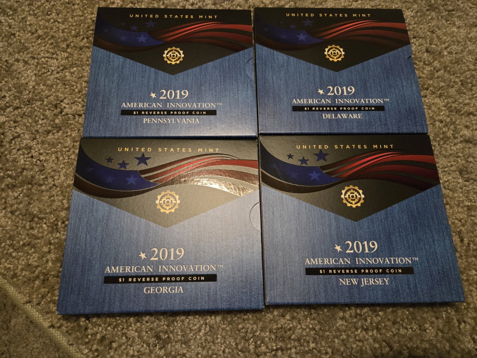 Lot of (4) 2019S American Innovation Dollar Reverse Proof $1 Coin NJ, GA, DE, PA