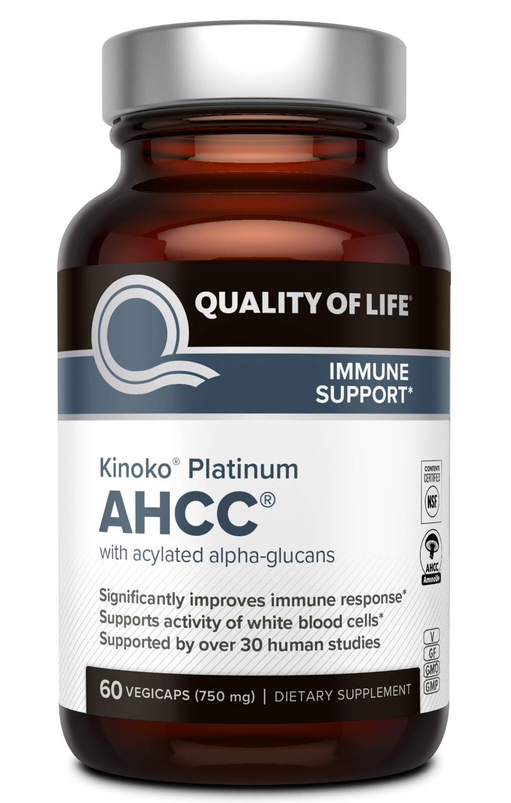 Kinoko Platinum AHCC 750 mg - Immune Supplement - Quality of Life - 60 Count Kinoko Platinum AHCC 750 mg - Immune Supplement - Quality of Life - 60 Count