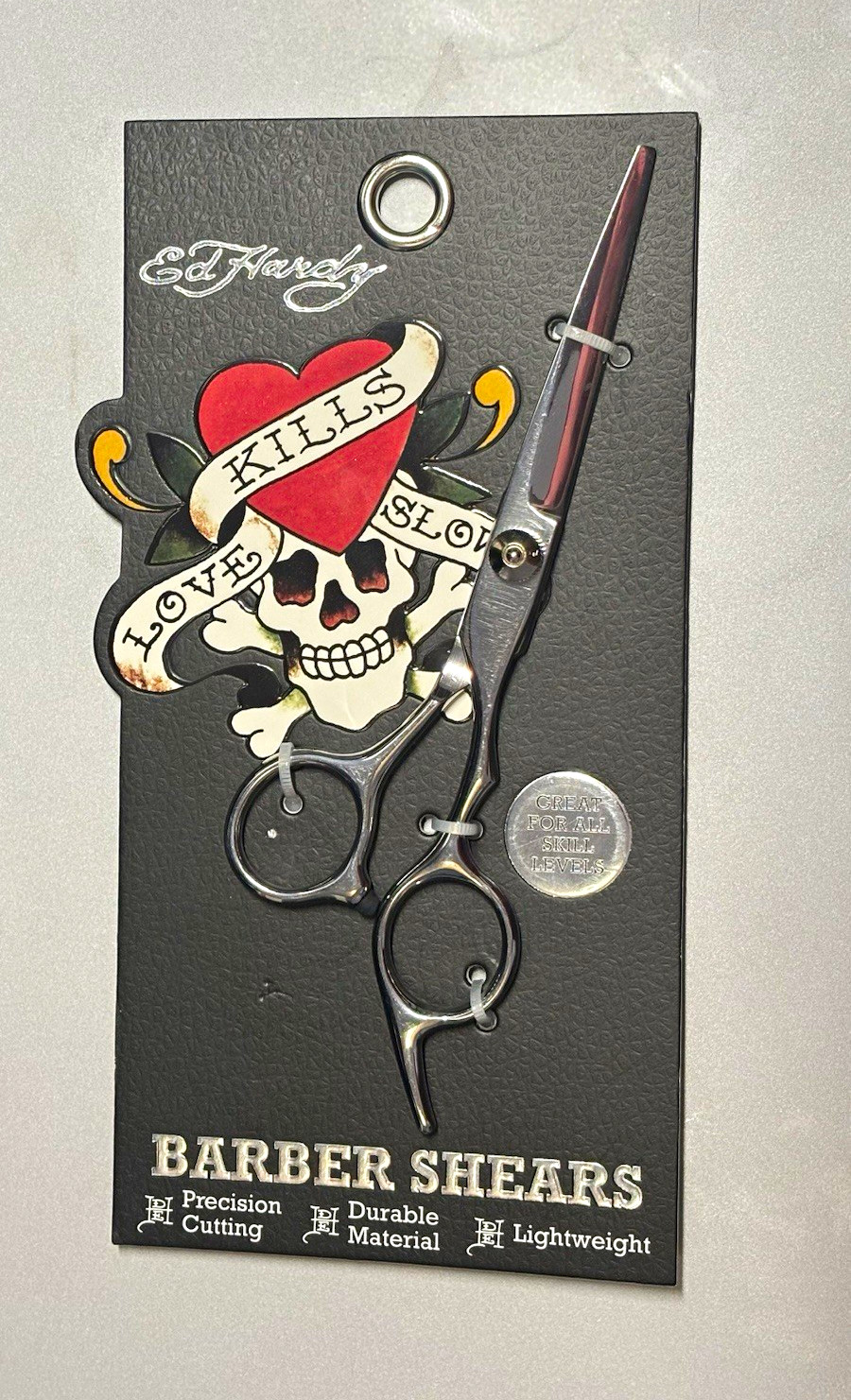 Ed Hardy Barber Shears Stainless Steel Silver Stork Shape w/ Finger Rest
