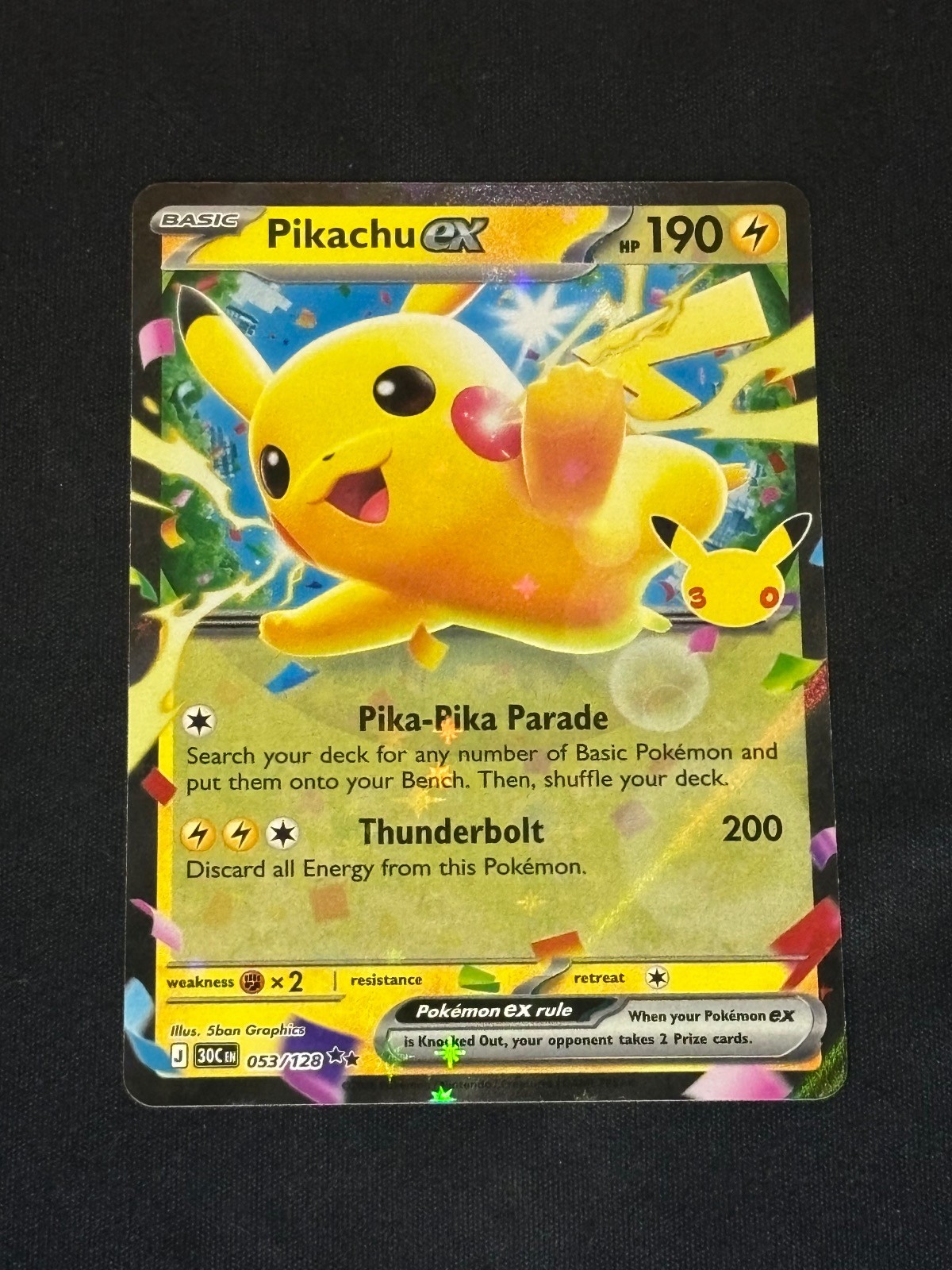 Pikachu ex 053/128 Holo Ultra Rare ME: 30th Celebration Pokemon Near Mint