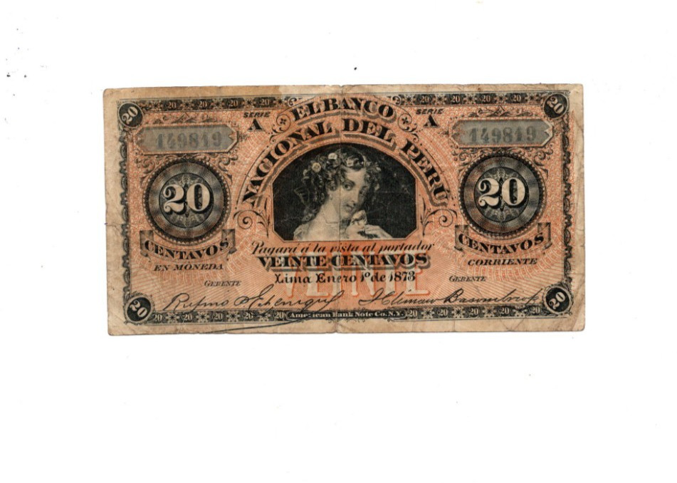 Peru - Banco de Nacional - 20 Centavos Note - 1873 - S304 - Circulated