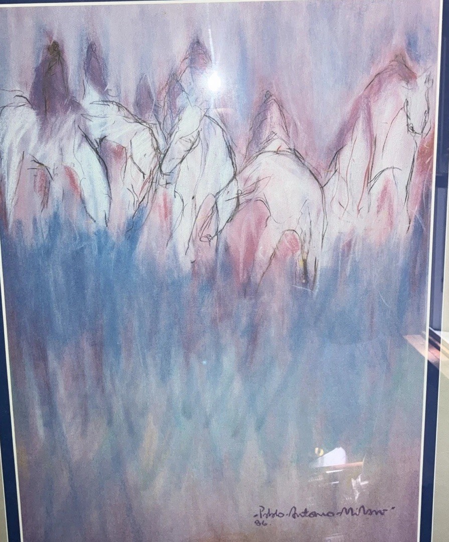 Vintage Pablo Antonio milan art Poster Snow Horses 1986 Framed