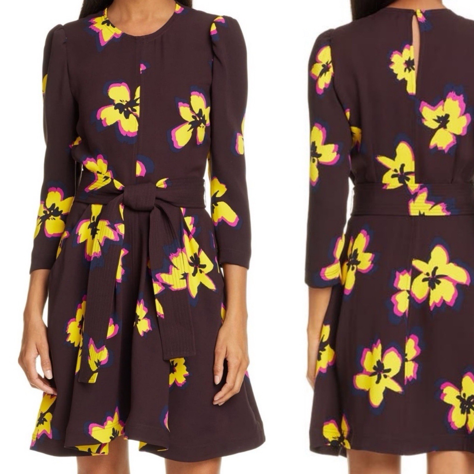 A.L.C. Stella 100% Silk Floral Mini Dress Sz 6Chocolate Brown Cocktail Mod Bold A.L.C. Stella 100% Silk Floral Mini Dress Sz 6Chocolate Brown Cocktail Mod Bold