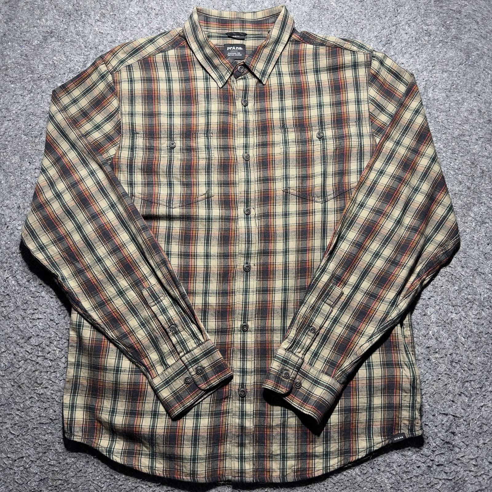 Prana Edgewater Flannel Shirt Mens M Multi Color Long Sleeves Button Up Casual