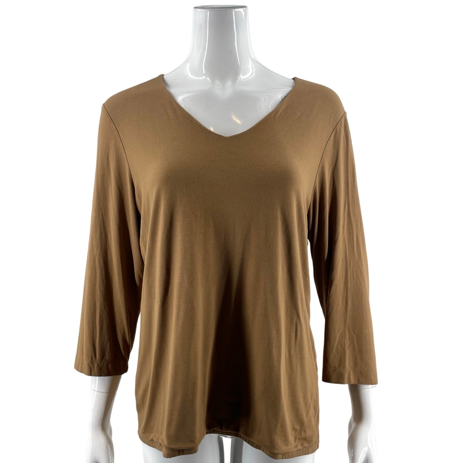Chicos Womens Ultimate Tee Top Size Large Brown V Neck Stretch Knit Shirt
