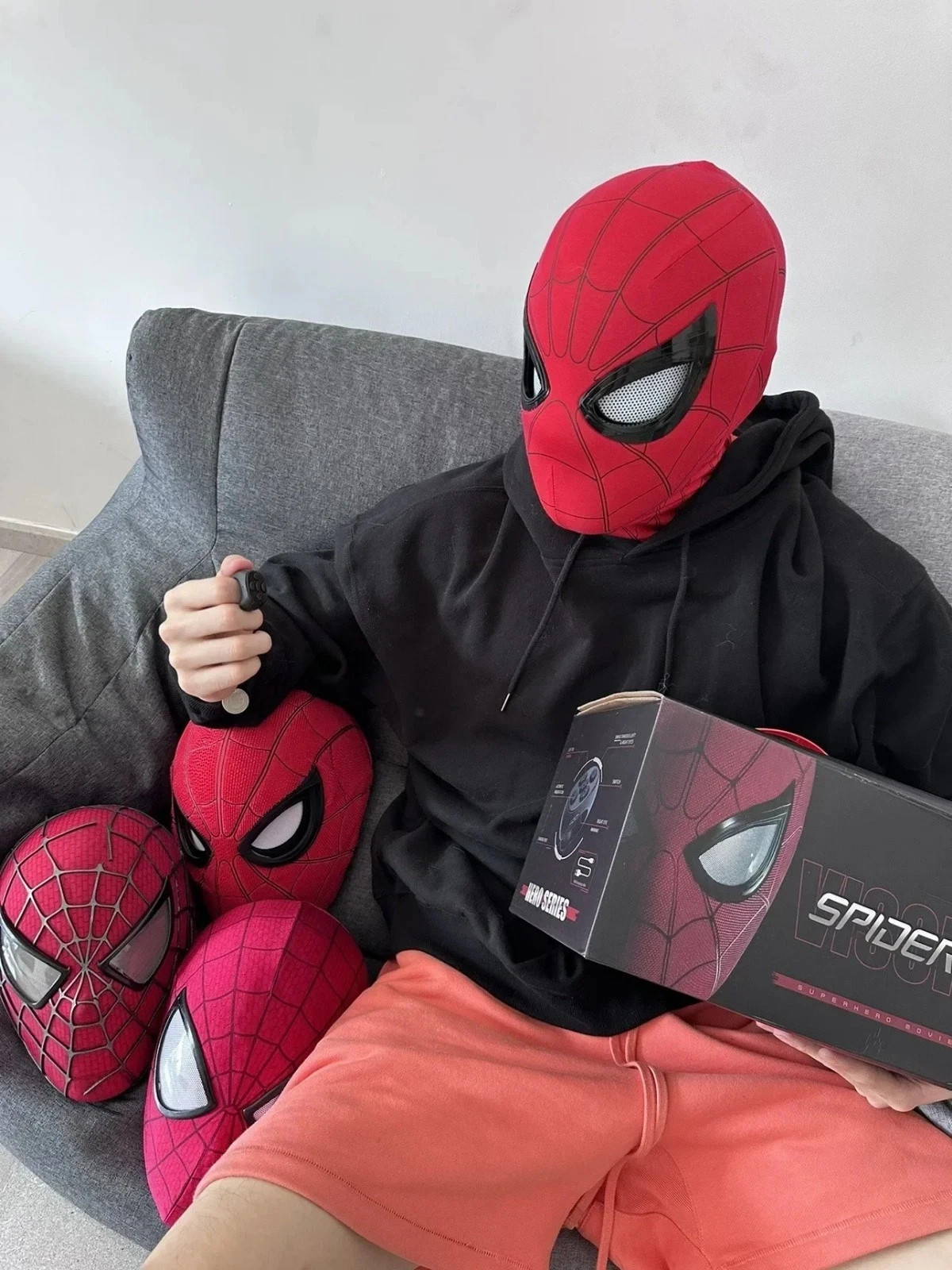 Spider-Man Cosplay Mask with Moving Eyes Remote Control LED Animated Mask