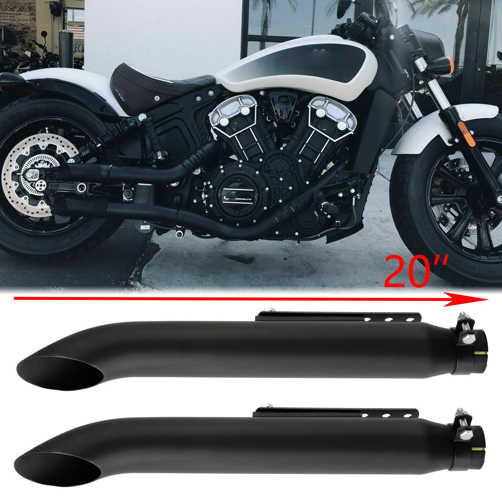 2x 20\'\' Motorcycle Slip-On Exhaust Muffler Pipes Black For  Indian Scout Bobber