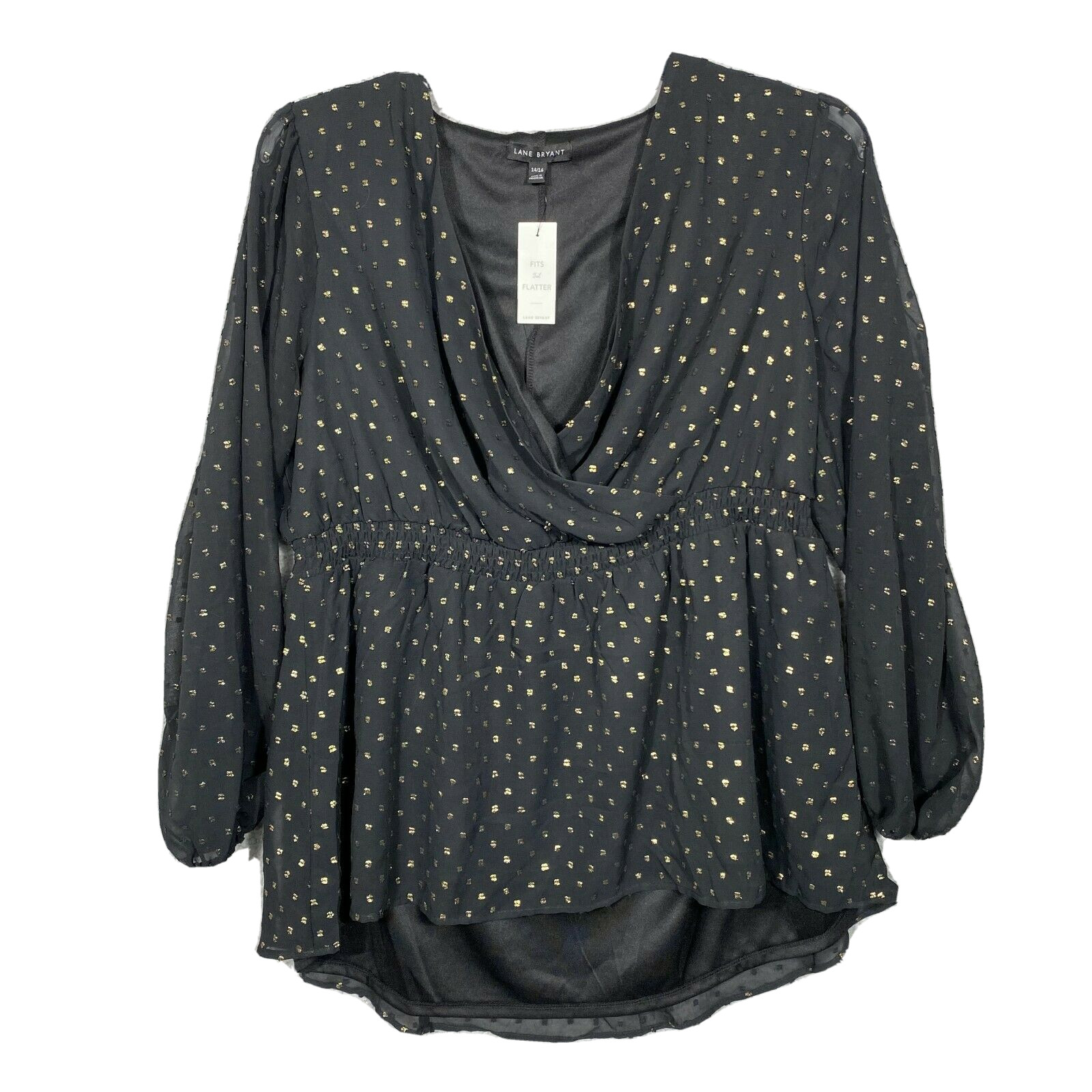 NWT Lane Bryant Black Gold Print Top Blouse Size 14/16